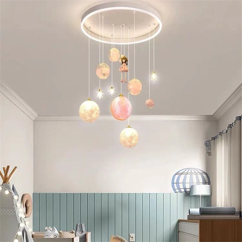 Ceiling Lighting Princess Room Star Astronaut Children\'s Bedroom Chandelier Living Room Hanging Lamp Girls Boys Home Appliance