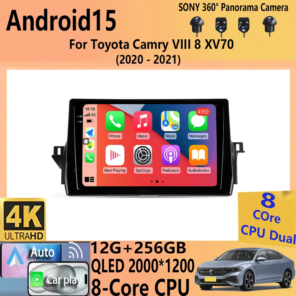 Car Radio Android 15 Carplay Auto For Toyota Camry VIII 8 XV70 2020-2021 Multimedia Video Player Navigation GPS Stereo Head Unit