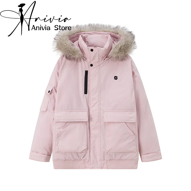 Women\'s Pink Hooded Parka Jacket Overcoat Warm Coat Korean Cute Vintage Harajuku Turtleneck Long Padded Jacket Clothes Winter