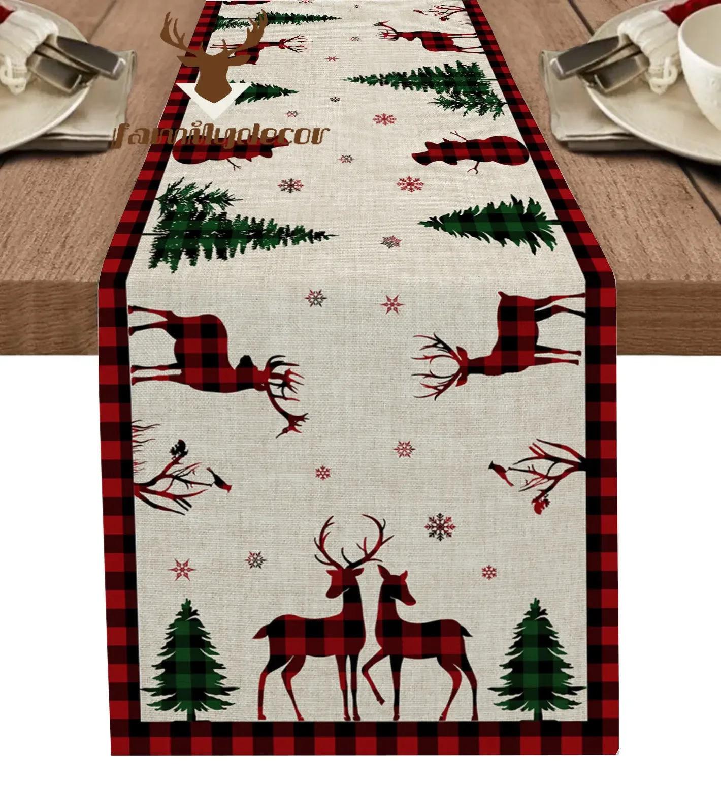 Christmas Snowflake Elk Christmas Tree Table Runner Home Wedding Table Mat Centerpieces Decoration Party Dining Long Tablecloth