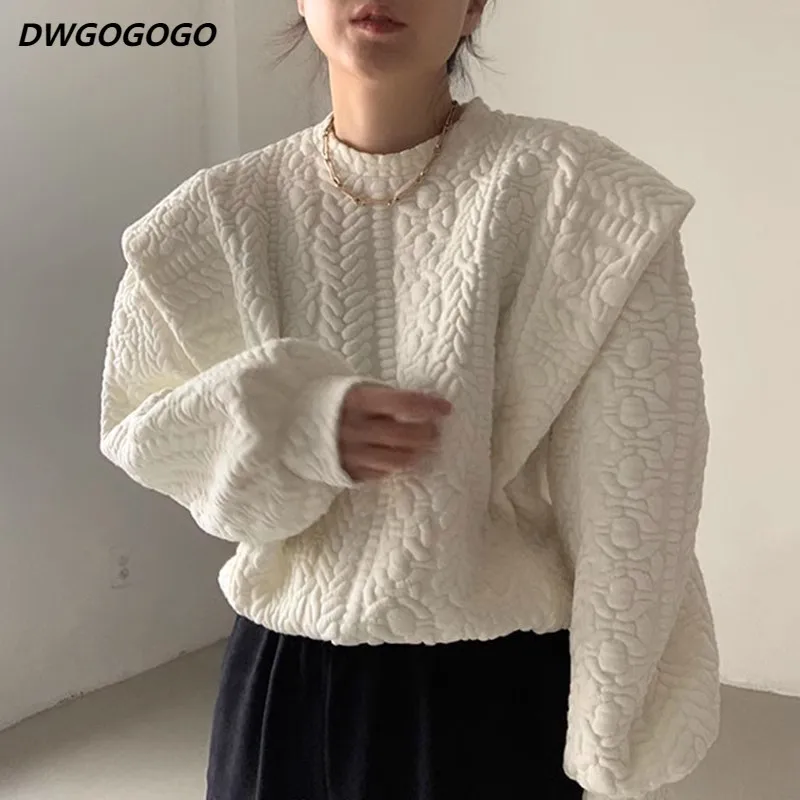 

Sweatshirt for Women Chic Texture Round Neck Long Sleeve Solid Color Oversized Pullover Casual Hoodies