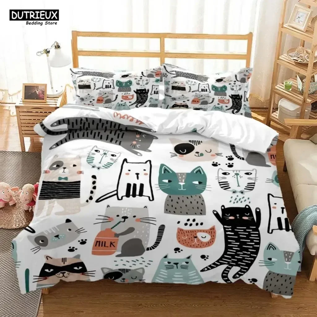 

Cute Cat Bedding Set 3D Printed Suitable for Bedroom Duvet Cover Set With Pillowcases Kids Home Textile