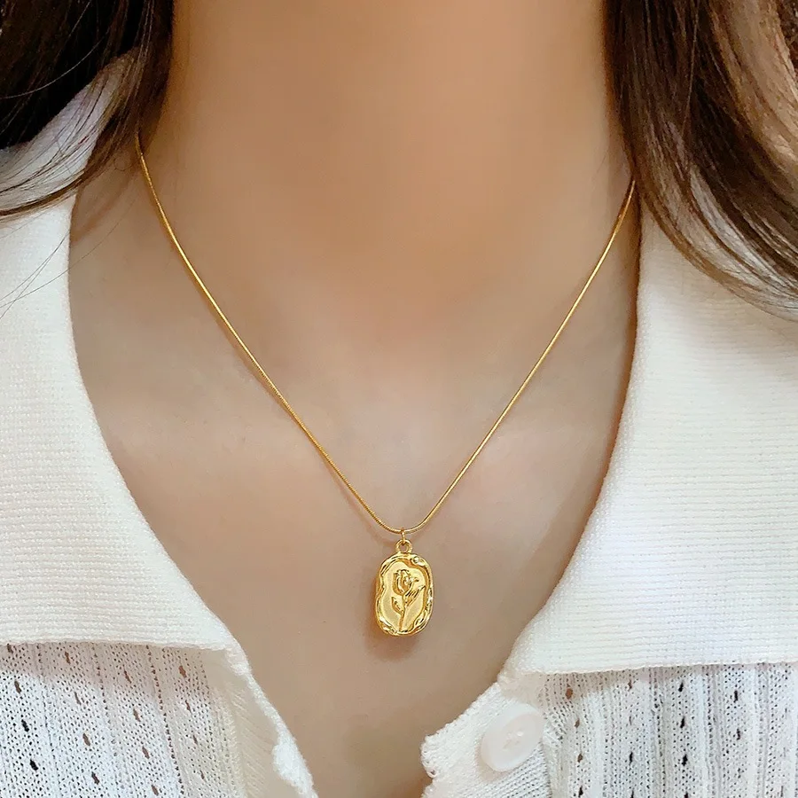 

Tulip Shape Jewelry Necklace Pendant Stainless Steel 18k PVD Gold-plated Waterproof Non-fading Accessories Necklace