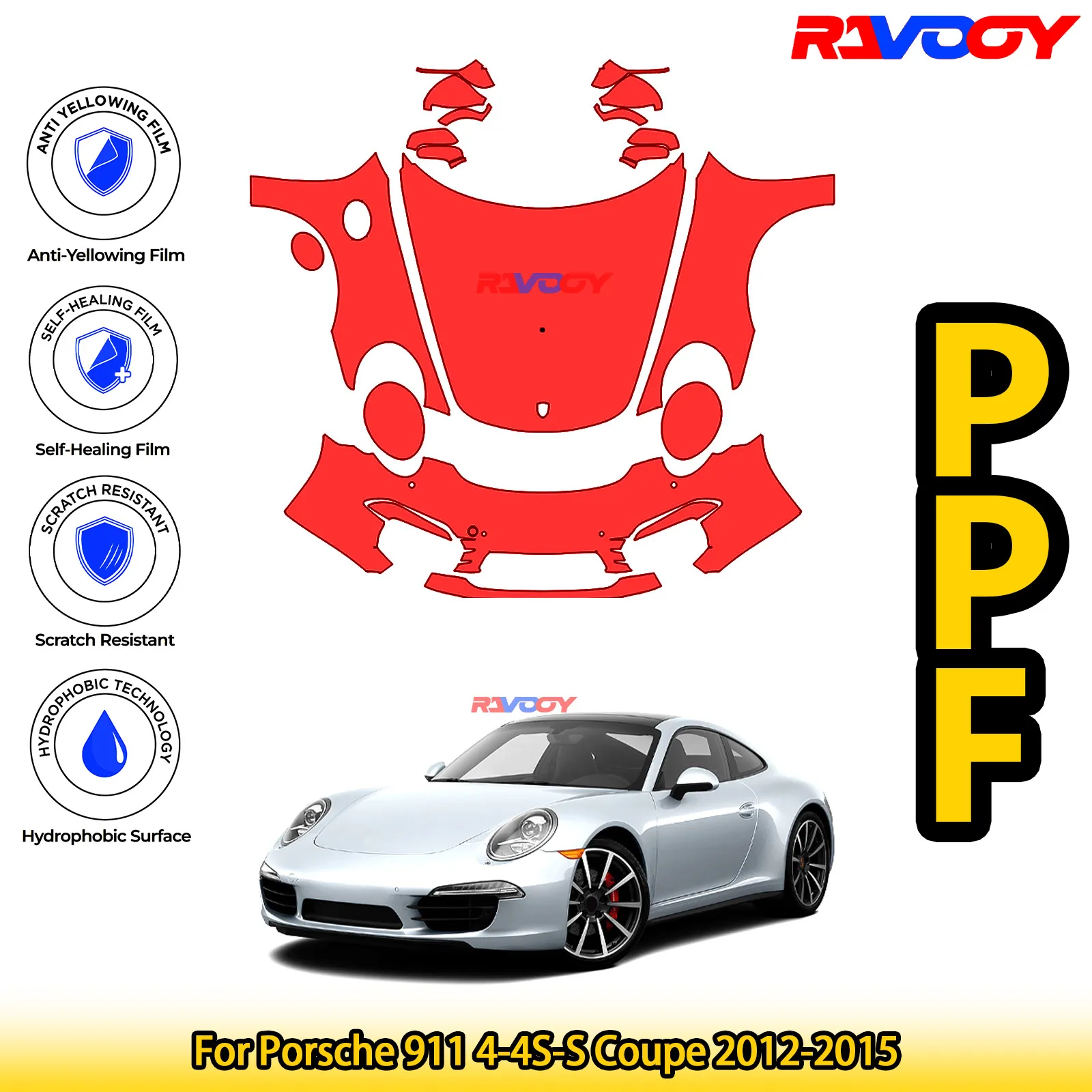 

For Porsche 911 4-4S-S Coupe 2012-2015 Glossy Matte Black Precut front PPF Kit Paint Protection Film