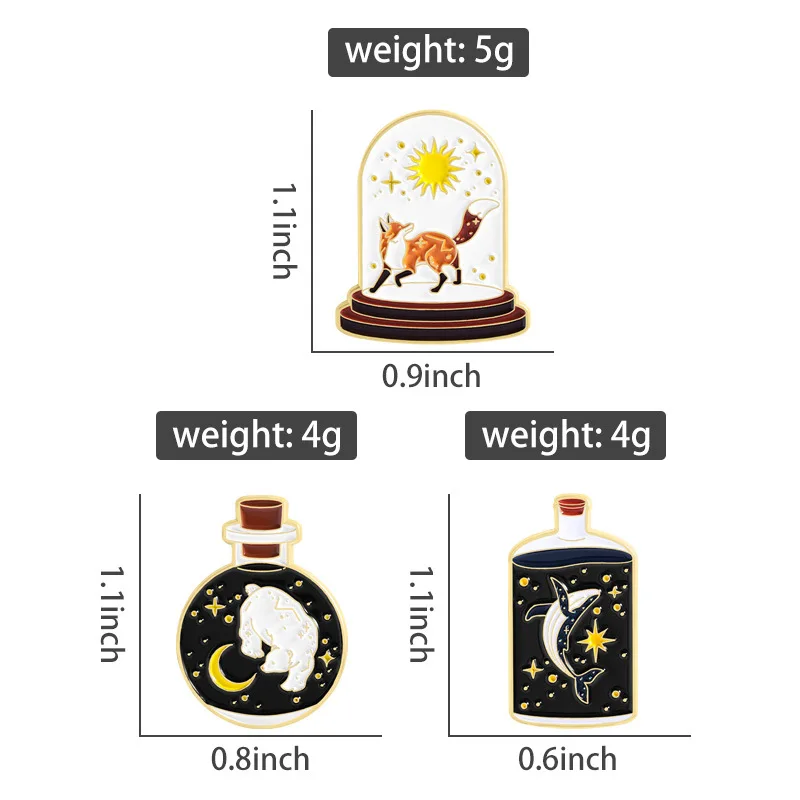 Starry Sky Magic Bottle Animal Enamel Pins 3Pcs Fox Bear Whale Brooch Lapel Badge Perfect For Teen Girls Nature Lovers Bag Decor view 6
