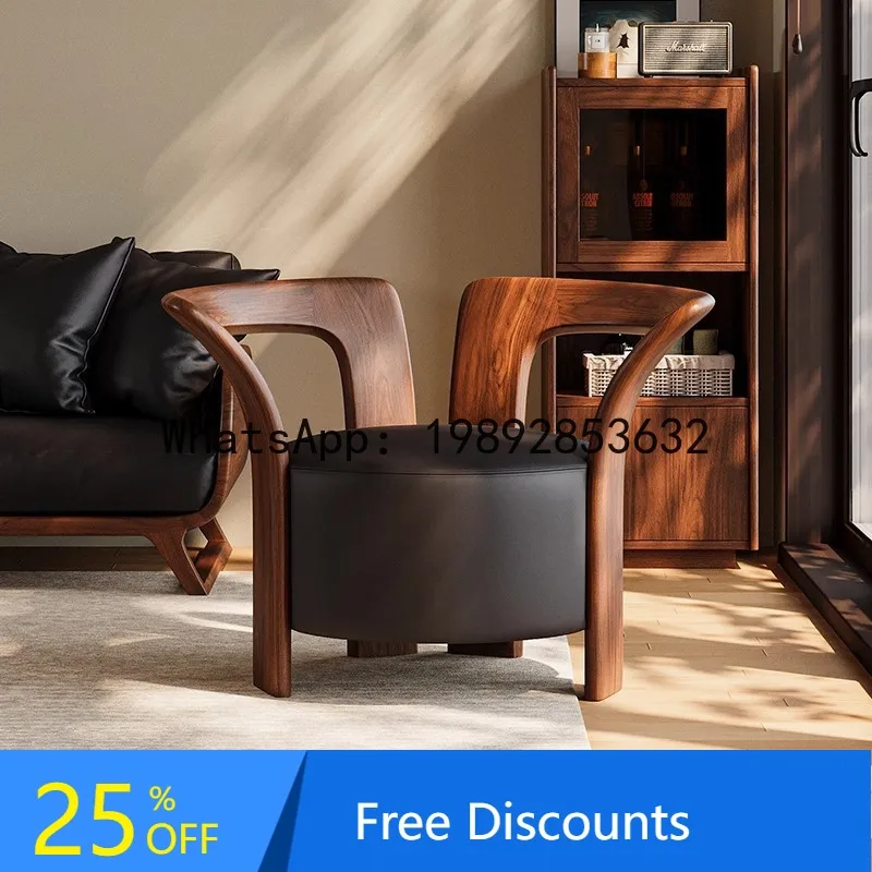

Casual Sofa Chair New Chinese Style Living Room Villa Hotel Solid Wood Single Sofa Vintage