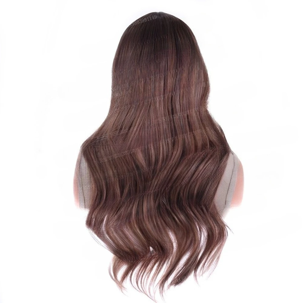Medium wig Female Hair top brown gradual change golden hood, cross-border wholesale chemical fiber Wig