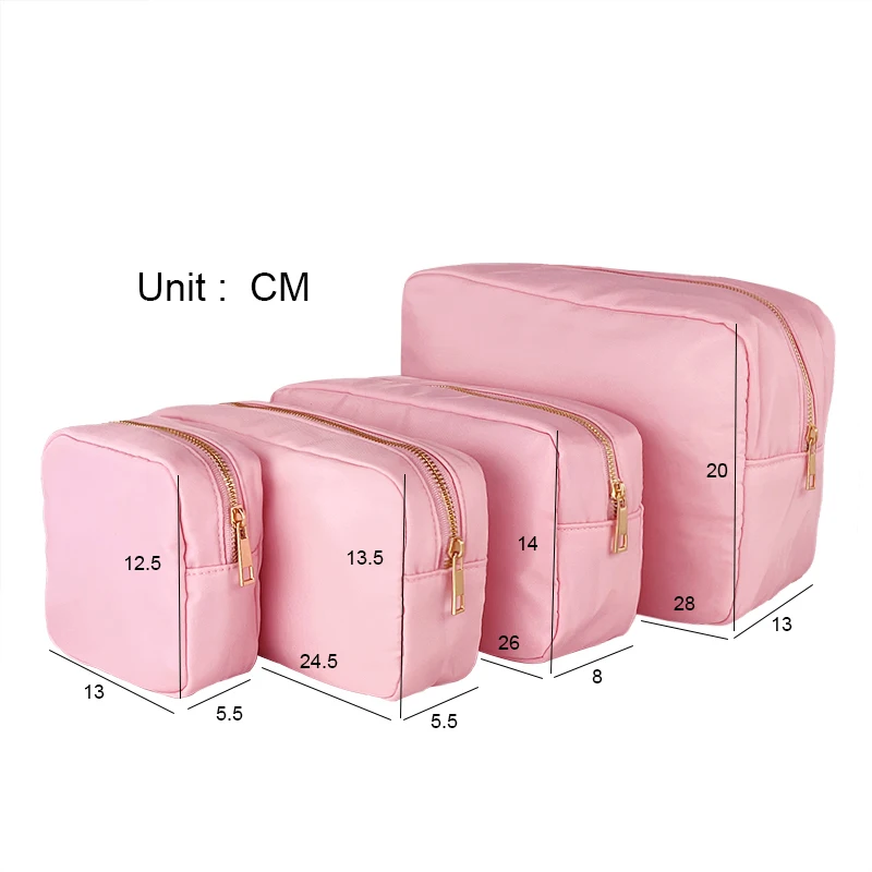 Customizable with Embroidered Letters Patch Preppy Nylon Travel Pouch Cosmetic Bag Make Up Toiletry Bag Zipper Organizer