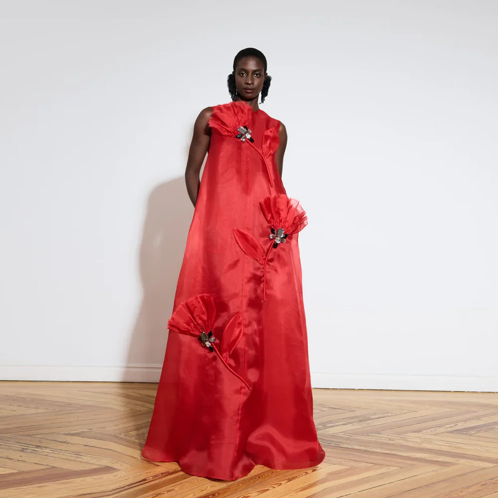 Elegante vermelho solto longo vestidos femininos com flor artesanal 3d e cristal africano formal vestido de festa com bolso