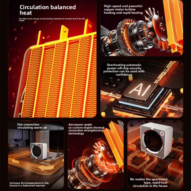 500 واط المدمجة توفير الطاقة منخفضة الطاقة السيراميك PTC سخان كهربائي سخان مروحة ذكي مع الحماية من الحرارة الزائدة التدفئة السريعة