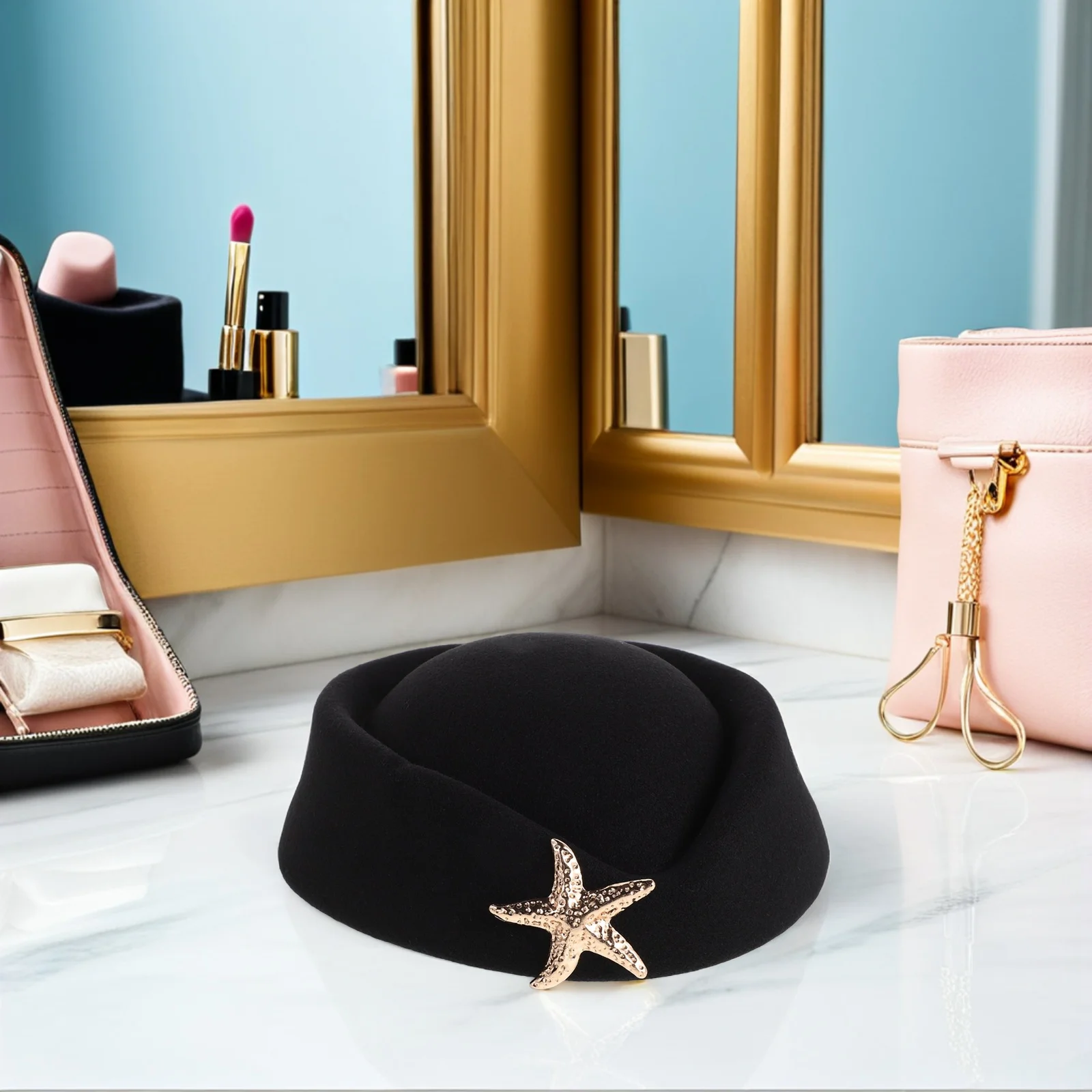 

Felt Stewardess Hat Sea Star French Attendant Performance Cap for Cosplay Uniform Role Play Accessories