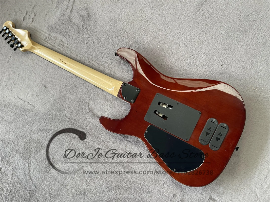 Red Brown electric Guitar Mahogany Body Vibrato Bridge Black Tuner 18V battery Rose Wood fingerboard PC Guitar