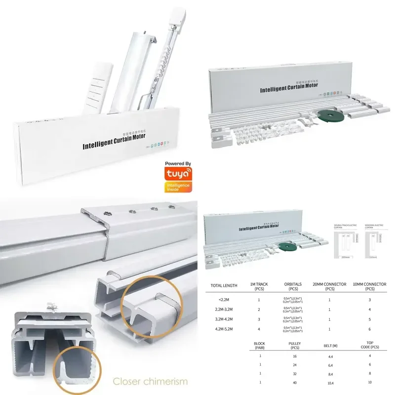 GE82TN Digital Electric Curtain Motor Kit Modern Automatic Splicing Track Set Living Room Office Balcony Indoor Use Metal App