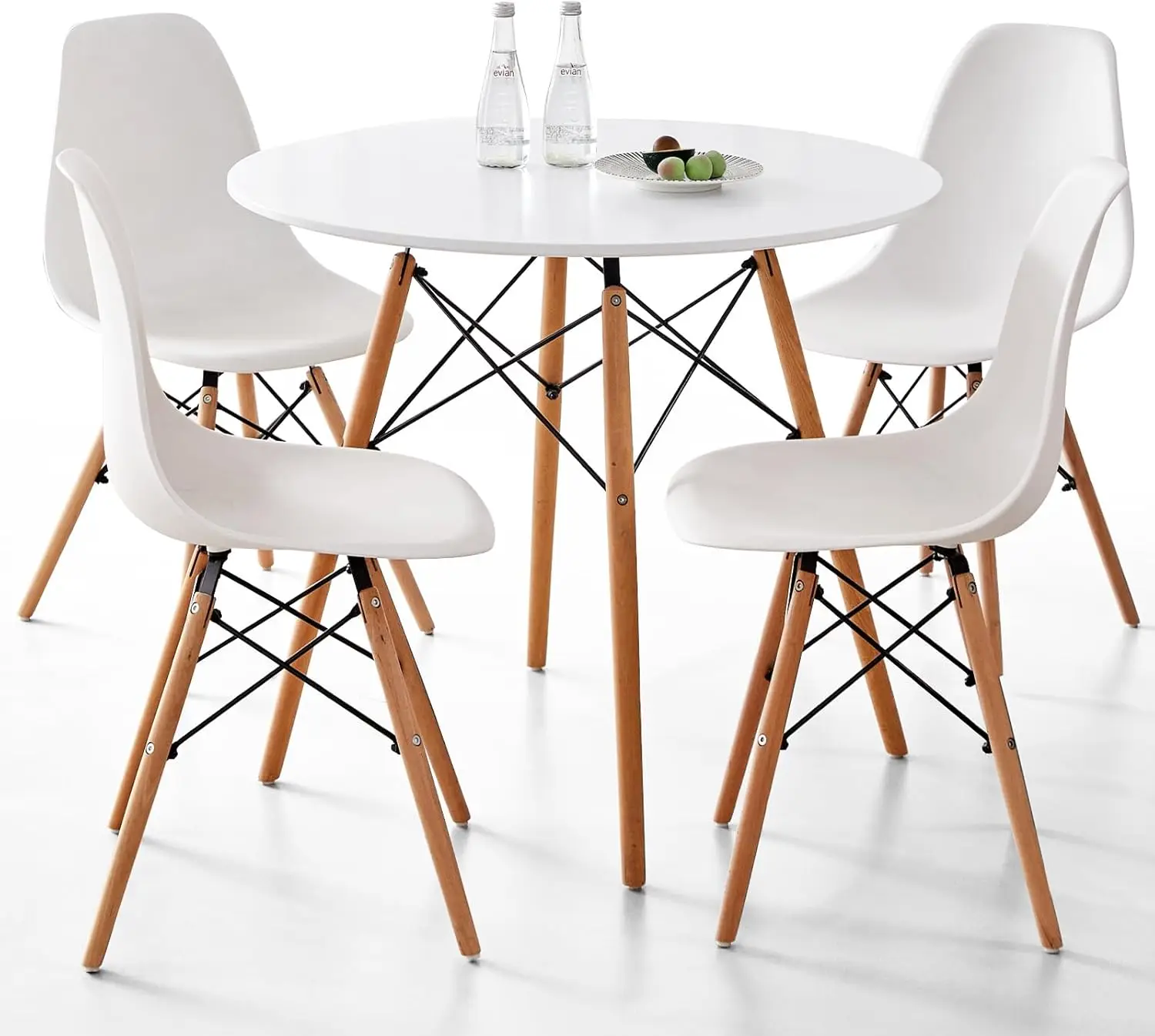 

5-Piece Round Dining Table Set, Small 31.5" Kitchen Table Chairs Set of 4 Space Saving Furniture, Plastic Seats,