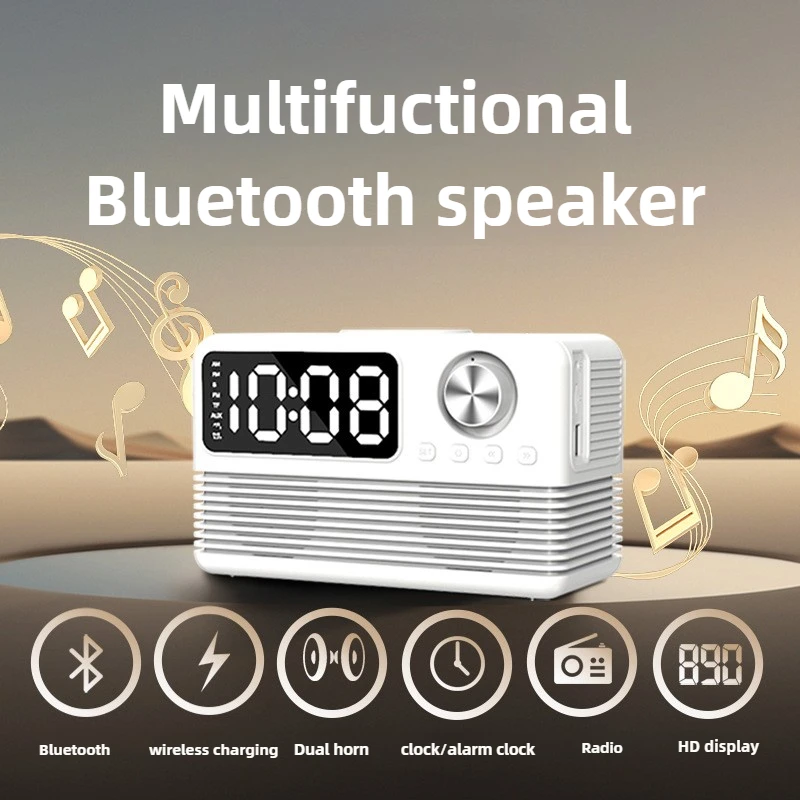 

BT509 Bluetooth Speaker with Wireless Charger for iPhone Fast Charging Station Speakers with Alarm Clock Radio for Home Bedroom