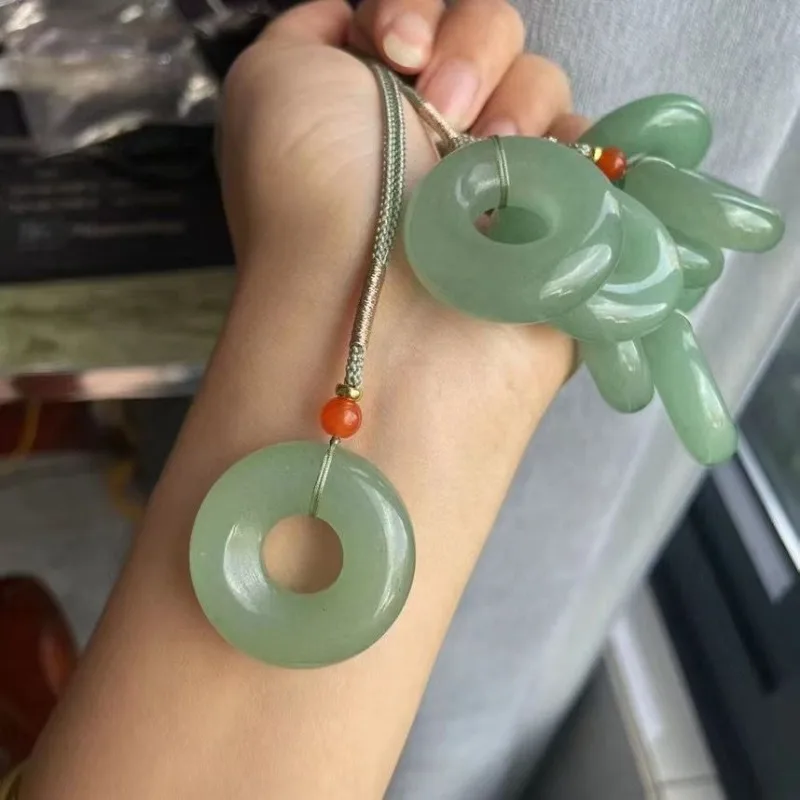 Green Dongling Jade Bread Circle Safety Ring Pendant Couple Style Pendant Necklace