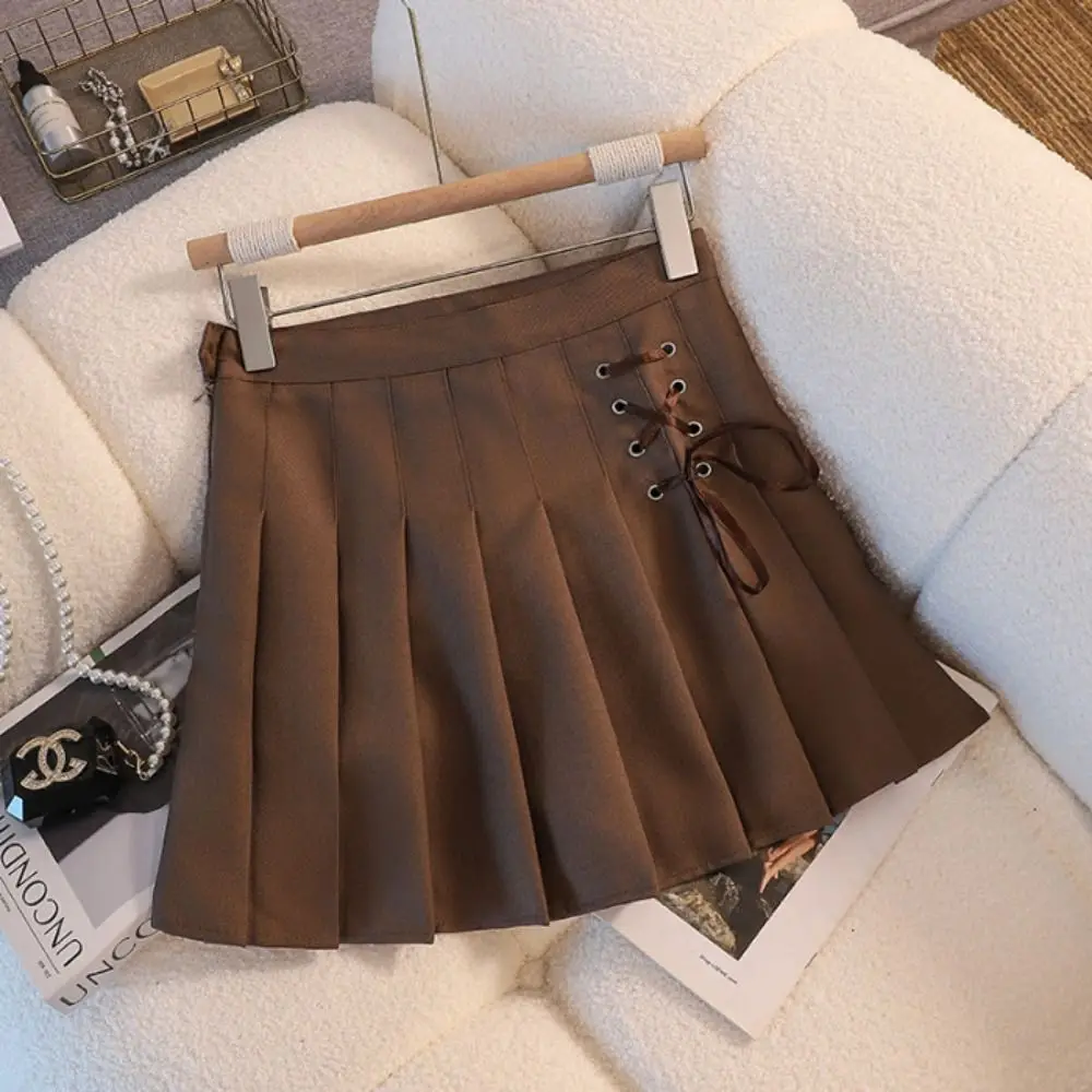 Fashion High Waisted Pleated Skirt Skirt with Shorts Underneath Side Rope Mini Skirt Lining Shorts Skater Skirt Women