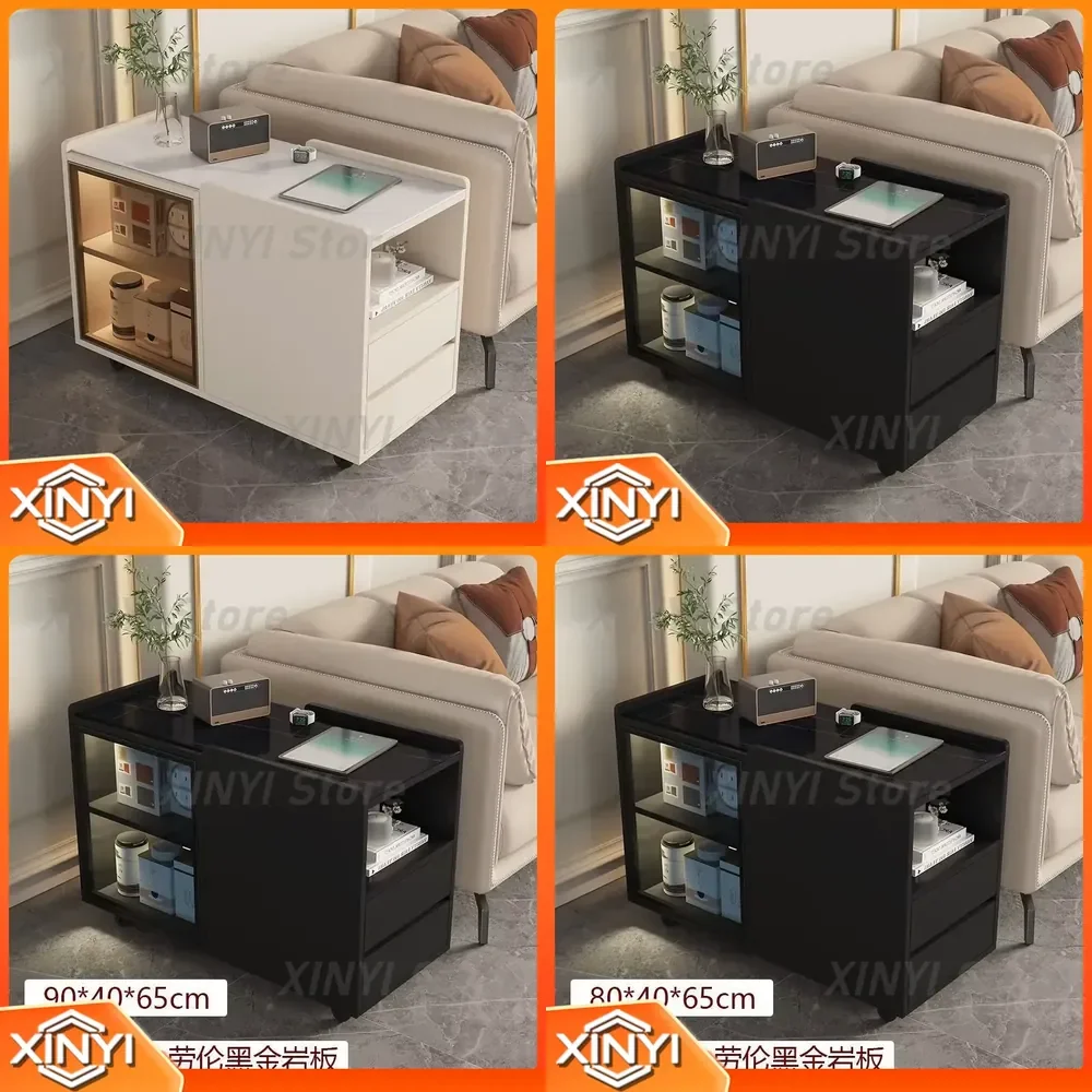 Slate Sofa Side Cabinet for Living Room Home Office Bedroom Corner Table Movable Tea Side Table Solid Wood End Table