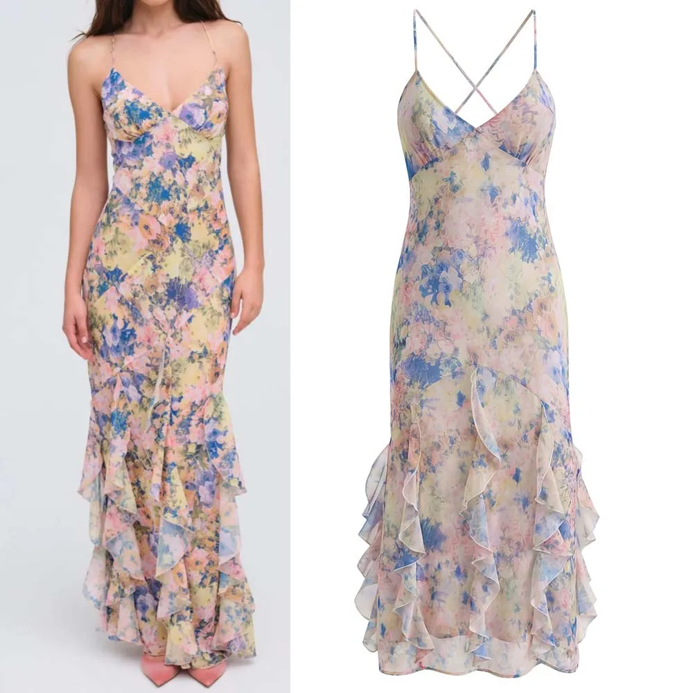 

Sexy Floral Print Svel H2805 Women's Dr Versatile Faion High Waist V-Ne Gauze Ci Commute Casual Vaion Dr