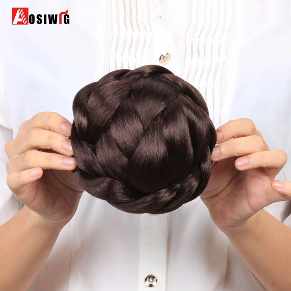 AOSI pleciony klips do koka z włosów Chignon Hairpiece Donut Roller Bun Hairpiece ręcznie robiony warkocz syntetyczny Chignon