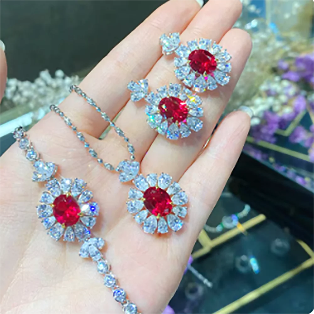 

New Fashion Jewelry Sterling 925 Silver Brilliant Cubic Zirconia Necklace Earrings Ring Bracelet 4 Pieces Set