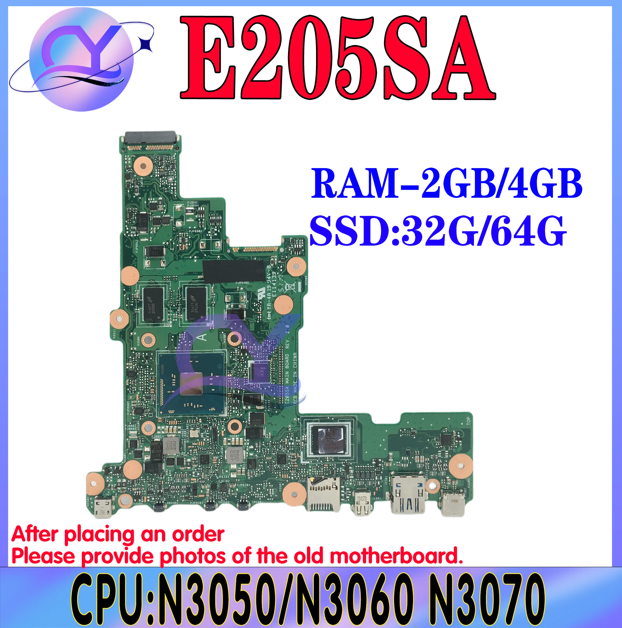 

E205S Mainboard For ASUS Vivobook Flip TP200SA E205SA L205SA Laptop Motherboard with N3050/N3060 N3700 2G/4G-RAM EMMC-32G/64G