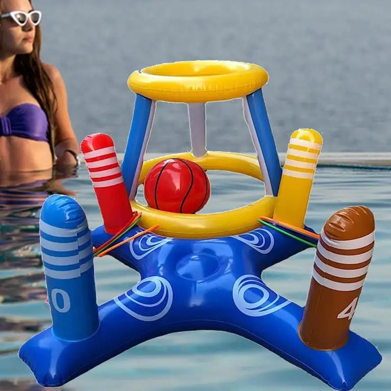 Swimming Pool Basketball Hoop Inflatable Ring Throwing Ferrule Game Set With Ball Floating Toys Outdoor Fun Summer Water Toys