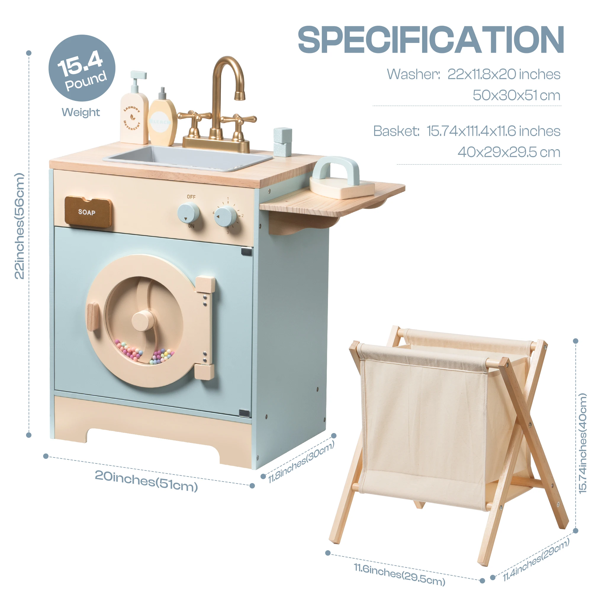 ROBOTIME Wooden Kitchen Playset with Toy Oven Toy Fridge Toy Washing Machine Wooden Kitchen Set for Toddlers Ages 3+