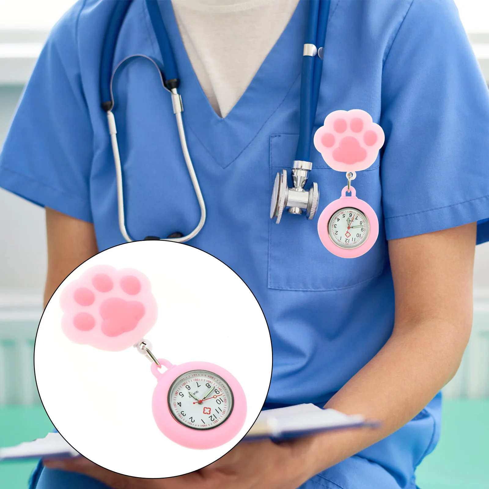 

Nurse Pocket Paw Shape Clip- Staff Timepiece Practical Quartz Luminous Watch For Nurses Doctors Pocket Watch