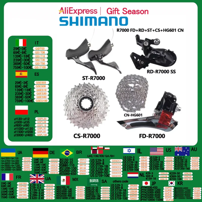 Shimano 105 Ultegra R7000 R8000 Groupset 2x11s Road Bike Bicycle Set CS 12-25T/11-28T/11-30T/11-32T/11-34T Upgrade From 5800