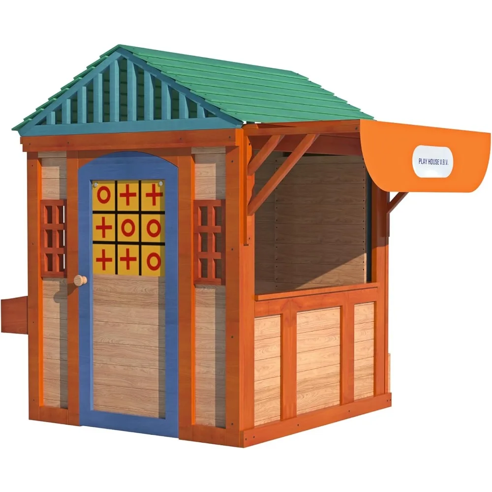 Kids Outdoor Playhouse Outside Game House Outdoor Playset for Ages 3-10 Toddler Boys Girls Wooden Adventures Cottage