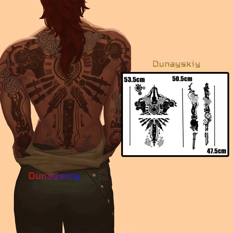 Juego LoL Arcane 2 Vi disfraz de Cosplay tatuaje Dorsal pegatina 47-53CM tatuajes impermeables Arcane VI calcomanías de juego de rol accesorio