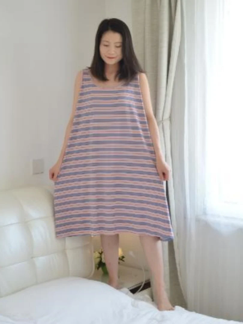 

Женская ночная рубашка в полоску больших размеров, летняя домашняя одежда, которую можно носить на улице, базовый жилет, юбка, модный сладкий сле