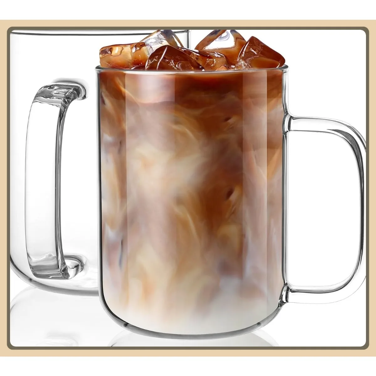 

2-Pack 20OZ Glass Coffee Mugs - Large Clear Cups with Handles for Latte Cappuccino Tea