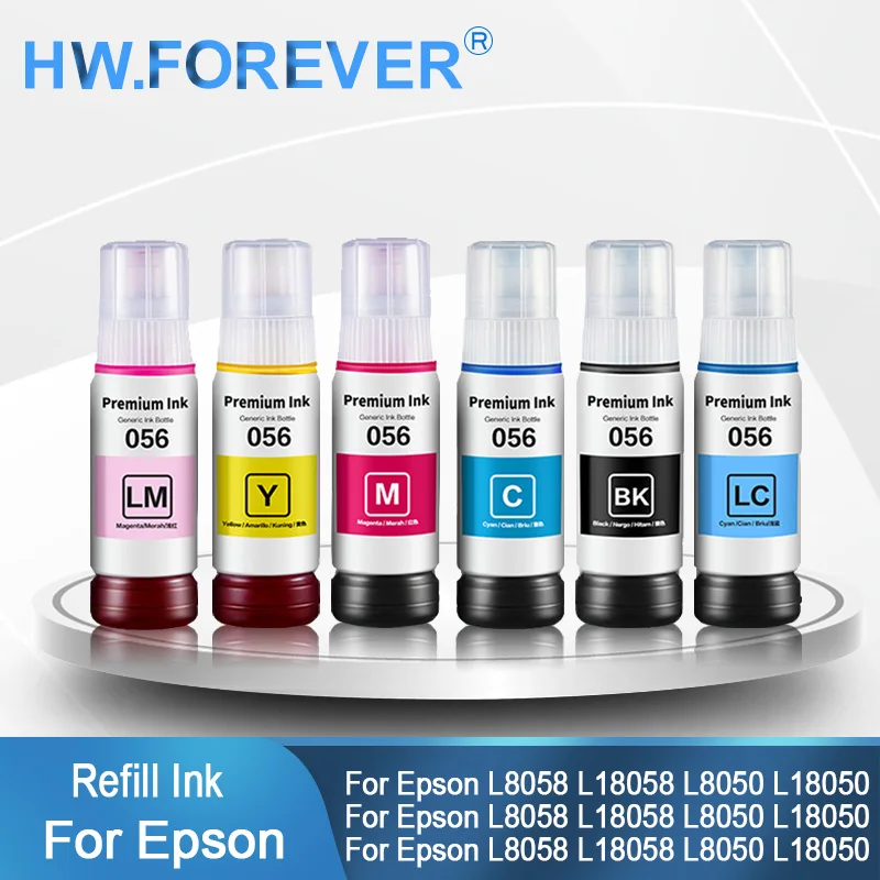 Kits de recarga de tinta para impresoras Epson L8058 L18058 L8050 L18050 L18100, Kits de recarga de tinta de 70ML/botella 056 057 107
