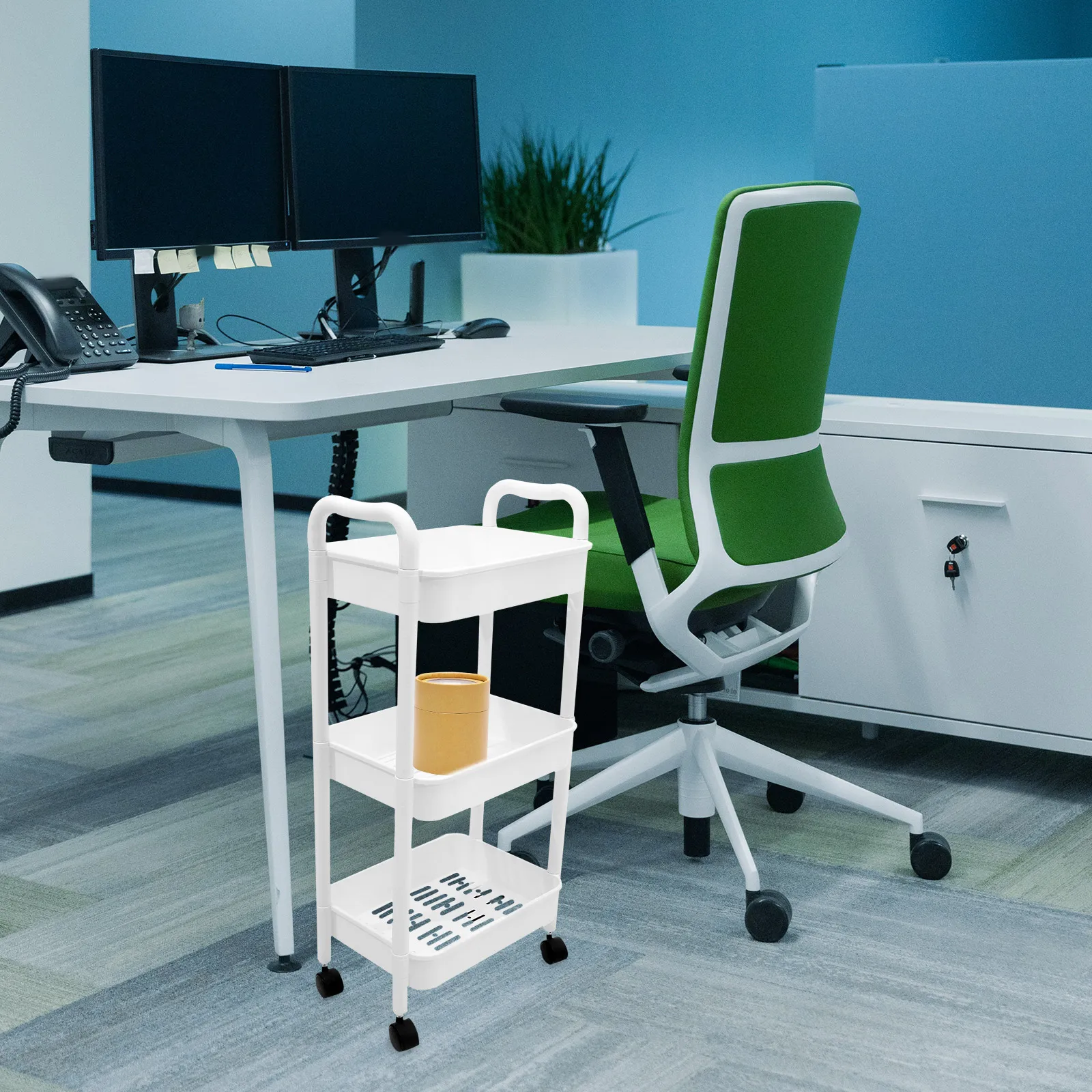 

Multi Tier Rolling Cart 2 Layers White Kitchen Bathroom Utility Storage Rack Mobile Narrow Shelf Home Furniture