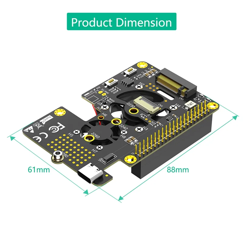 

3 In 1 M.2 Nvme SSD To Pcie Adapter With Dual Cooler Fans And Automatic Discoloration LED For Raspberry Pi 5