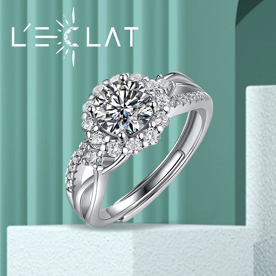 

LECLAT 925 Sterling Silver 1CT Moissanite Wedding Ring Jewelry for Women Sterling Silver Round Brilliant Diamond Big Size Rings