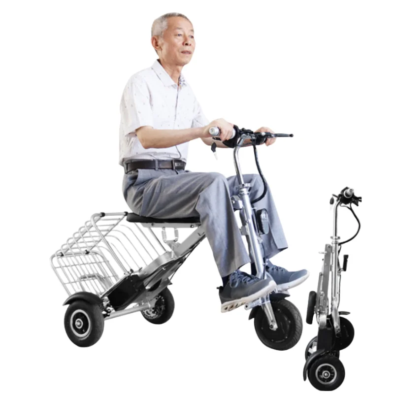 Lightweight Travel Electric Scooter With Seat And Basket For Elderly Mini Folding Electric Tricycle For Women Man Adult 3 Wheels