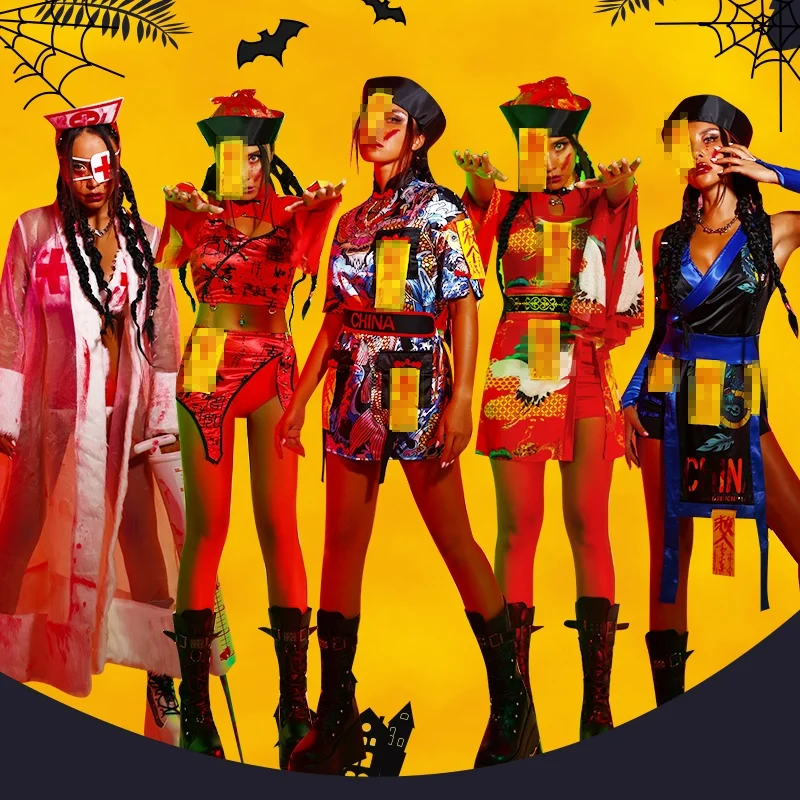 

Bar Halloween Gogo Performance Outfit Nightclub Halloween Cos Zombie Suit Bgo Lead Dress Set Night Market DS Clothing