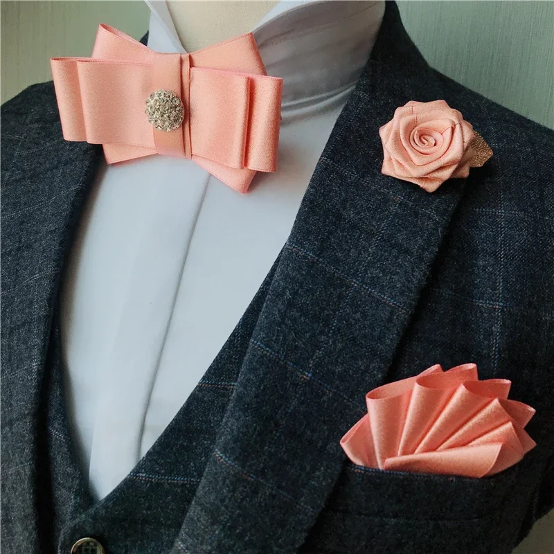 

Fashion Bow Tie Brooch Set Men's British Business Banquet Formal Dress Shirt Accessories Wedding Collar Flower Pocket Towel Pins