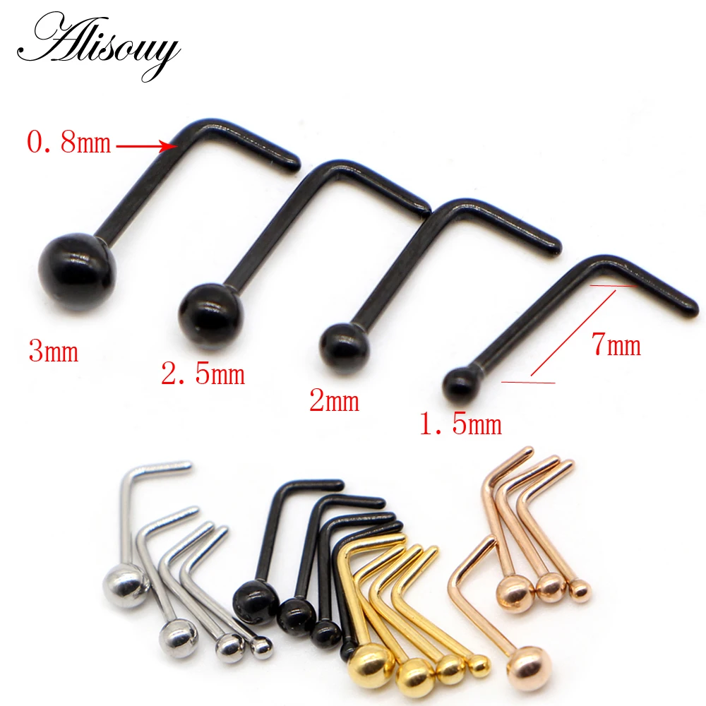 Alisouy 4PCS Surgical Stainless Steel Ball Nose Screw Ring L Rose Gold Color Nose Stud Retainer Holder Piercing Body Jewelry 20g