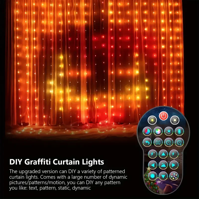9.9FT Smart Curtain Lights 400 LED Dynamic DIY Fairy String Light APP Remote for Bedroom Backdrop Party Indoor Outdoor Decor