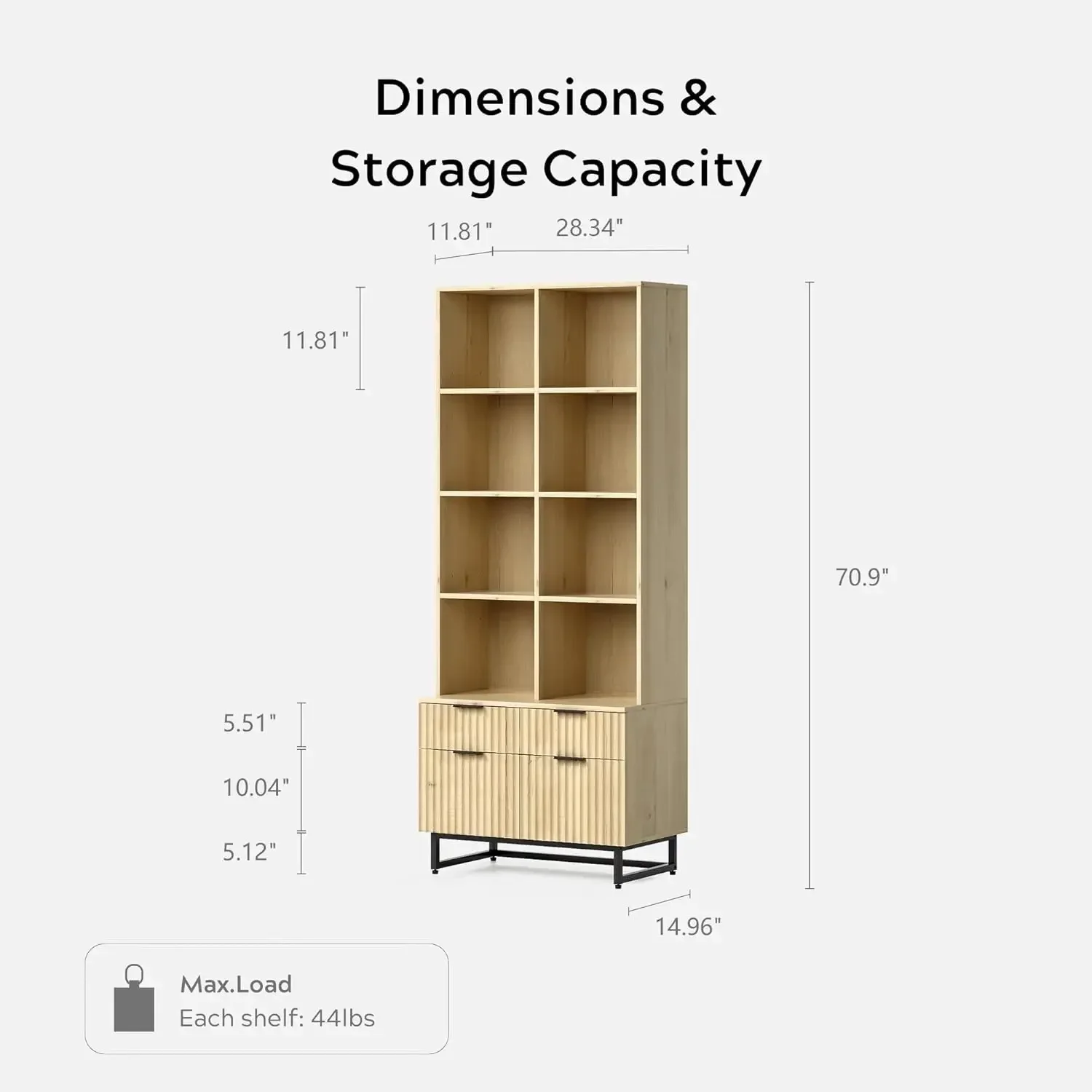 Fluted Bookshelves with Drawers Set of 2, 71