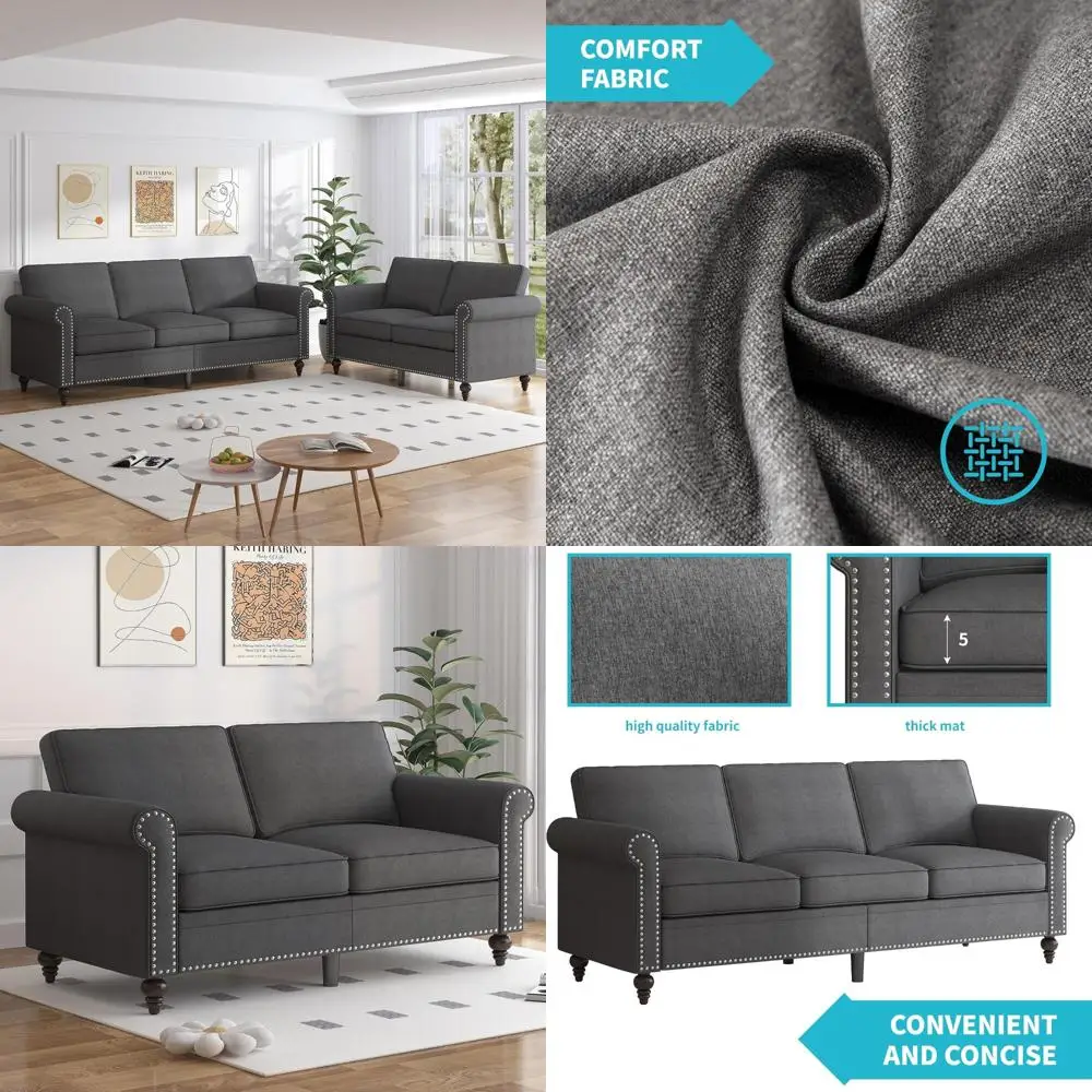 

Современный 5-местный секционный диван из льняной ткани с отделкой в виде головки гвоздя, современный мягкий диван для гостиной