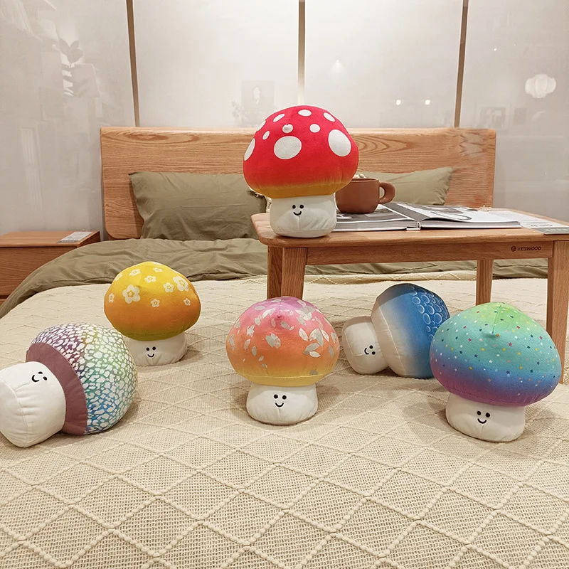 

18x20cm Kawaii Mushroom Plush Pillow Stuffed Colorful Color Plant Cushion Smiling Face Plushie Gift Sofa Chair Decor