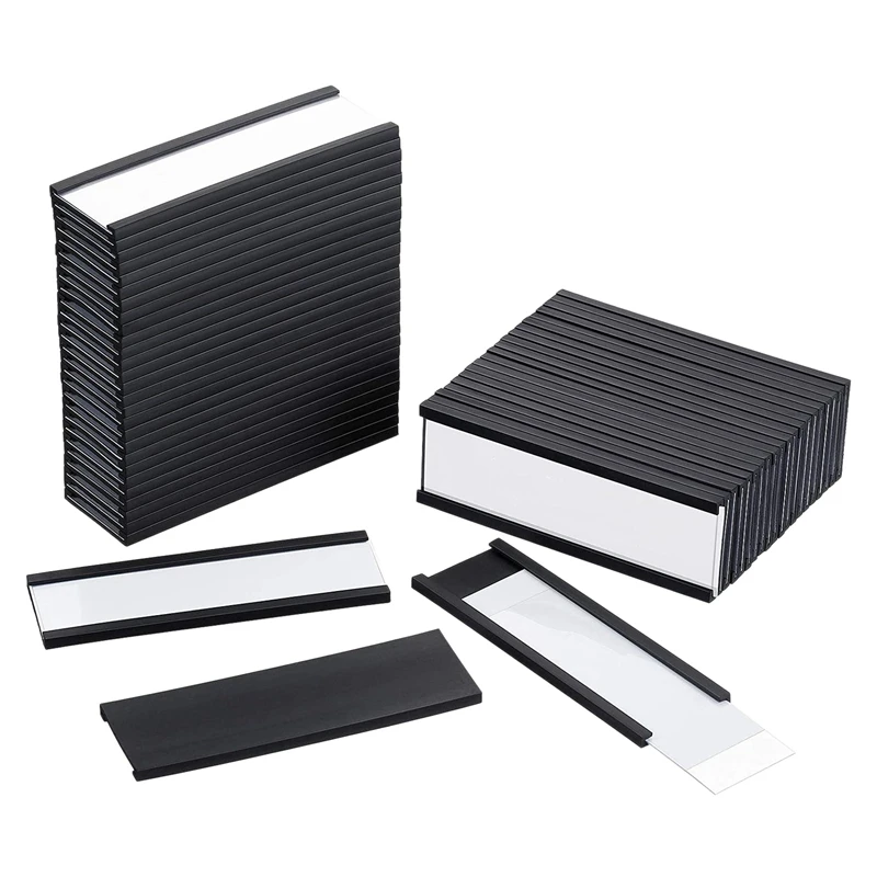 50Pcs Magnetic Label Holders With Magnetic Data Card Holders With Clear Plastic Protectors For Metal Shelf (1 X 3 Inch)