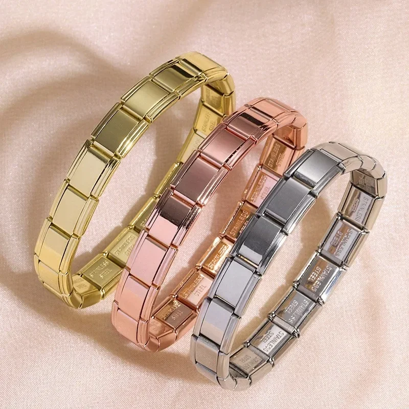 New Women's Jewelry 9mm Width Italian Elastic Charm Bracelet Fashion Stainless Steel Bangle ST-