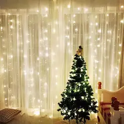 Guirnalda de luces de hadas con USB, cortina de luz de Navidad, decoración navideña para el hogar, Ramadán, Lámpara decorativa de Año Nuevo