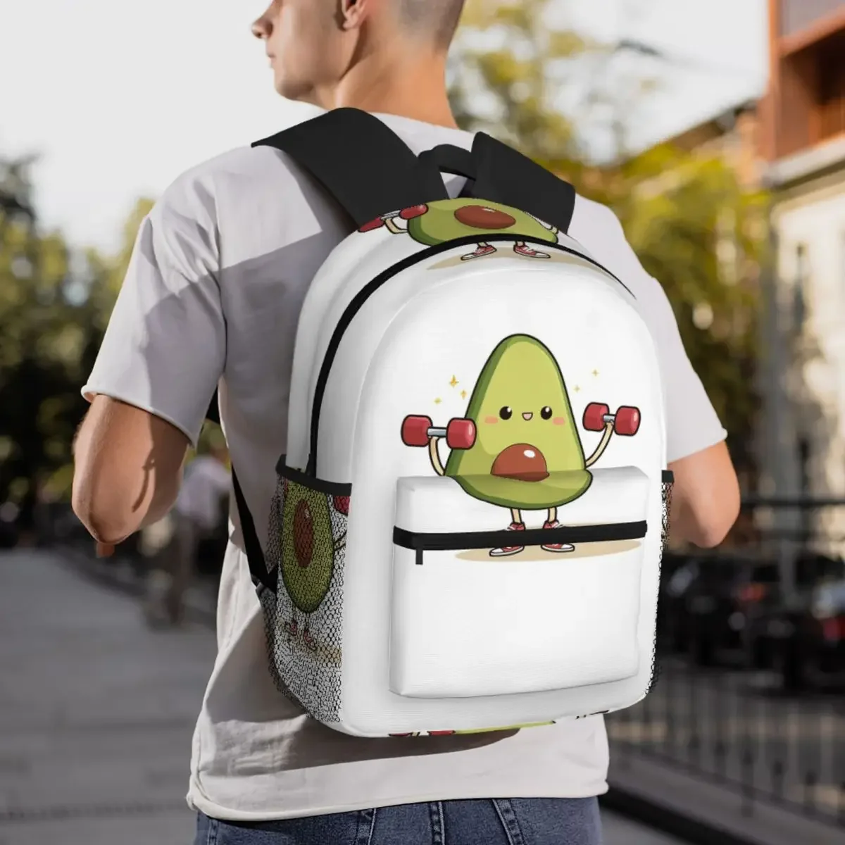 دمبل رفع الأفوكادو العضلي، تصميم مضحك للياقة البدنية والطعام، حقيبة ظهر Daypack، حقيبة كتب مدرسية، حقائب كتف للرجال والنساء